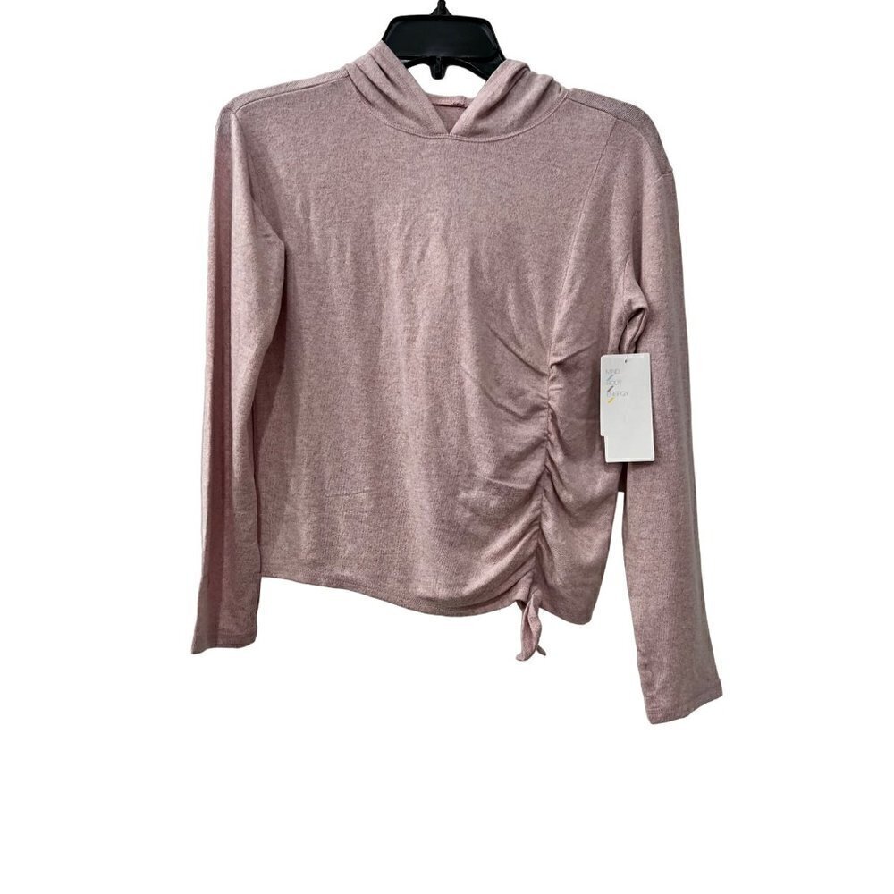 New Zella Size Girl's L (10/12) Soft Hoodie Shirt cinch ribbon front Stretchy